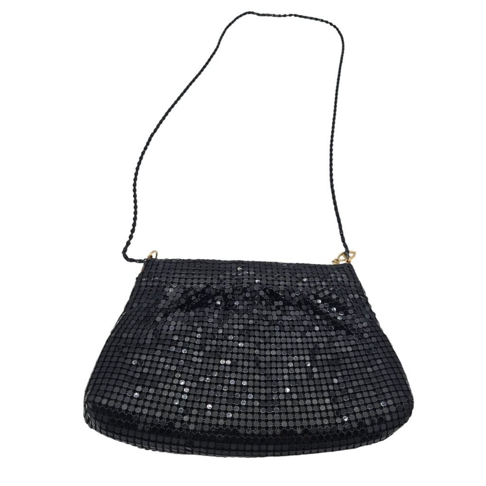 Vintage Black Marlo Evening Bag With Sequin Mesh Design & Gold Hardware